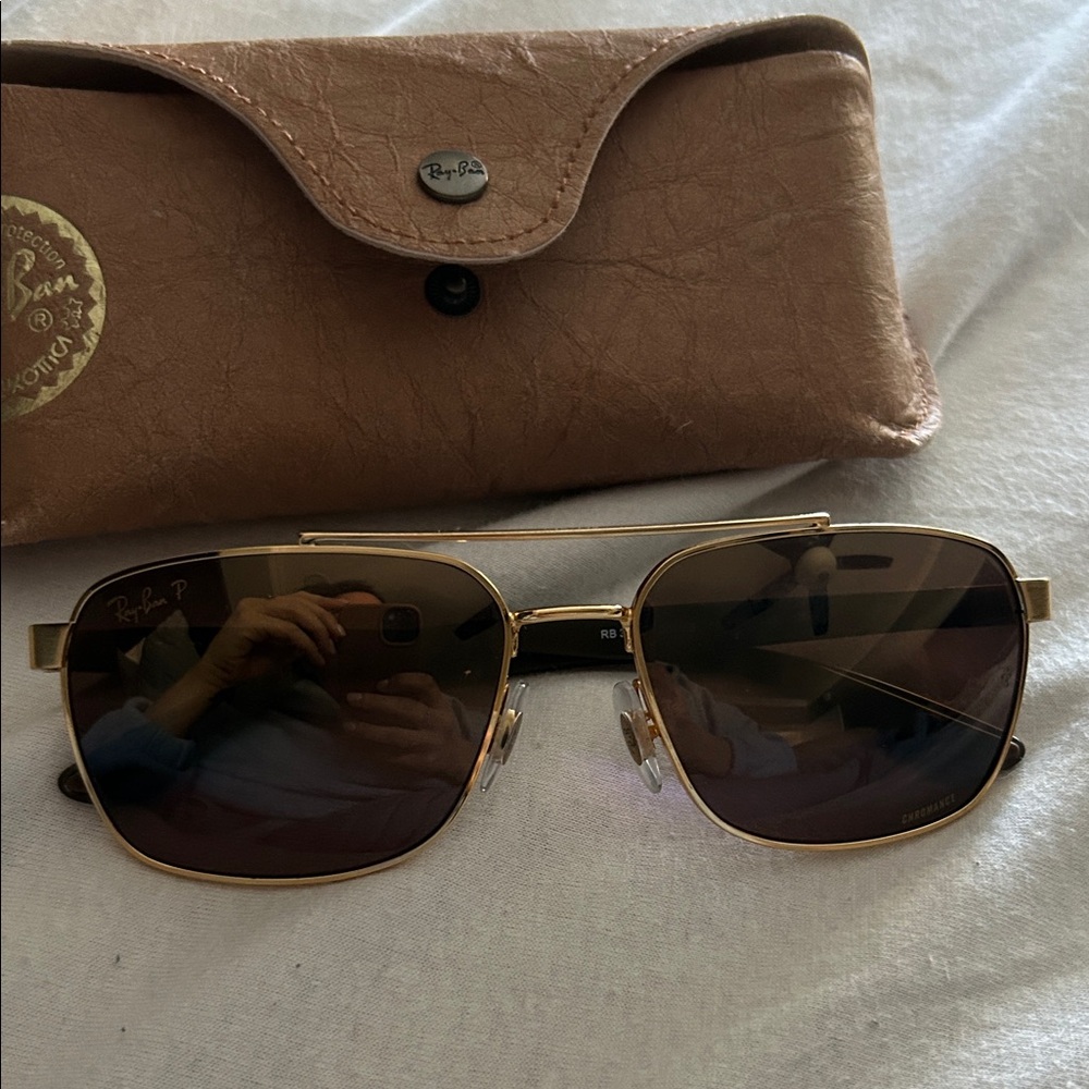 Ray-Ban Gold Frame Brown Lens Square Aviator Sunglasses